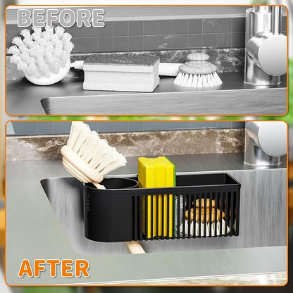 2-in-1 Dish Wand Holder & Sponge Holder for Kitchen Sink Hanging,With Adhesive,Rust Proof Scrub Brush,Scrubber,Dish Sponge,Spinge Holder,In Sink Organizer & Basket Accessories & Essentials,Plastic
