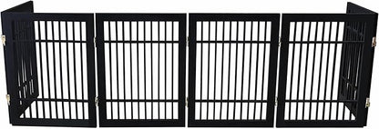 Pet Dog Gate Strong and Durable Freestanding Folding Acacia Hardwood Portable Wooden Fence Indoors or Outdoors by Urnporium (Black Pet Gate, 6 Panel 24" Tall)