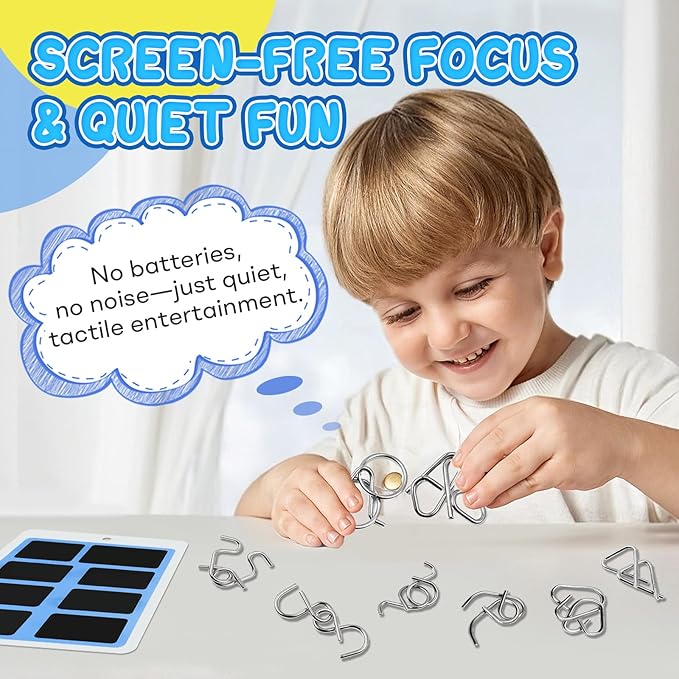Metal Brain Teaser Puzzles Ring Educational Toys, Steel IQ Games Physics Mind Metal Puzzles for Adults, Unlock Interlock Game, Brain Teaser Puzzle for Party Favor Kids (B)