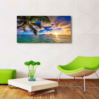 Seascape Sunset Pictures Canvas Wall Art For Living Room Bedroom Wall Decor,Palm Wall Art Print Paitnings For Home Decor,Morden Artwork Coconut Tree Canvas Art Waterproof Ready To Hang-24x48 Inches