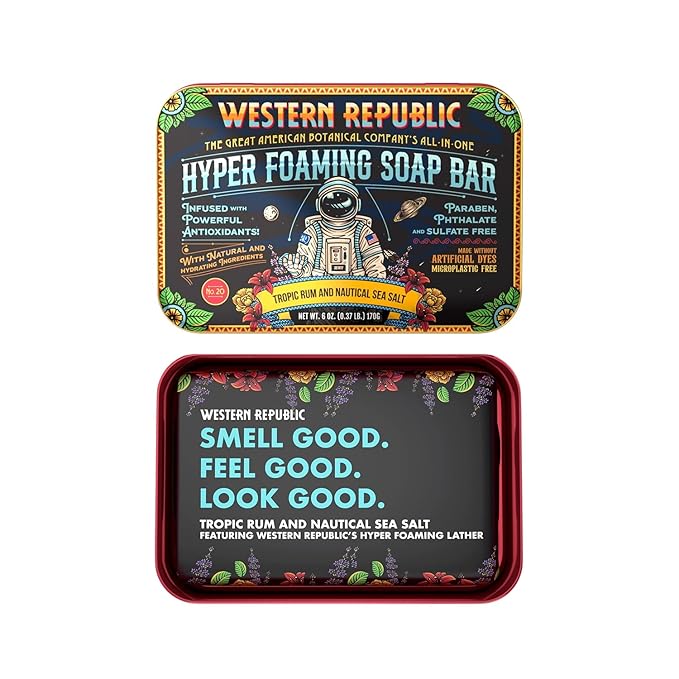 Hyper Foaming Soap Bar | Tropic Rum & Nautical Sea Salt | Ultra-Lathering Bar Soap for Men with Hydrating & Anti-Aging Ingredients | (2 Pack) | Made in USA