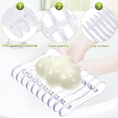 Plastic Bar Soap Holder Soap Saver Tray Bar Dish Self Draining Dishes for Sponge Dryer Bathroom Toilet Shower Kitchen Restaurant Counter(Clear,6 Pieces)