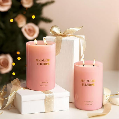 Goodpick Candles for Women, Tuberose Soy Candles for Home Scented, Large Candle for Warmer Lamp, 22oz 120 Hour, Pink