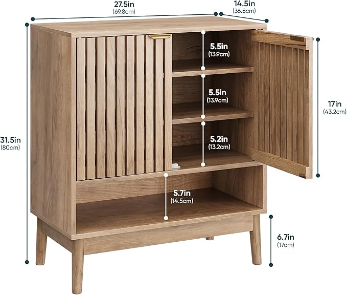 Shoe Storage Cabinet with Adjustable Shelves, Wooden Shoe Organizer, Shoes Rack for Entryway, Hallway, Living Room (Natural Wood, 27.56" W)