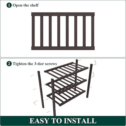 Smiry Bamboo Shoe Rack for Closet, 3 Tier Small Wooden Stackable Shoe Organizer, Free Standing Shoes Storage Shelf for Entryway, Front Door Entrance, Brown