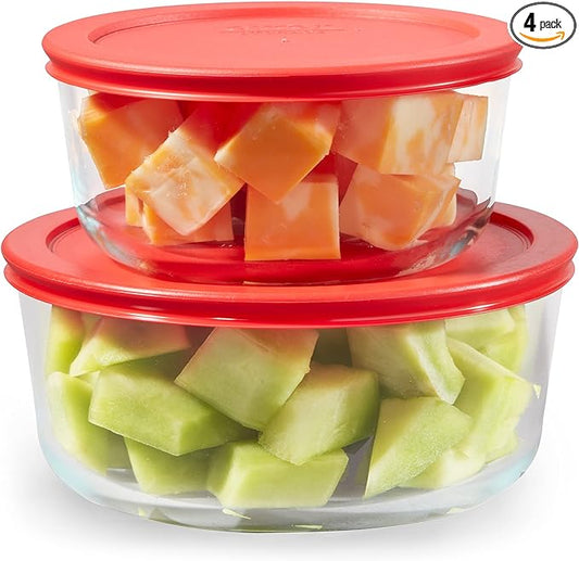 Pyrex Simply Store 2-Pack (4 & 7 Cup) Large Glass Food Storage Containers Set, Snug Fit Non-Toxic Plastic BPA-Free Lids, Freezer Dishwasher Microwave Safe