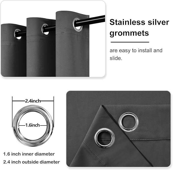 DWCN Blackout Curtains 63 Inch Length, 60 Wide Thermal Light Blocking Drapes for Living Room - W60 x L63 Inches Long, 2 Panels, Dark Grey