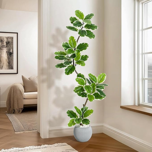 Garvee Fiddle Leaf Fig Tree Artificial Indoor, Faux Floor Plant, 7FT Tall Fake Plant with Planter and Pebbles, Artificial Trees for Home Decor Indoor,Tall Fake Tree for Housewarming