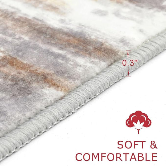 KOZYFLY Modern Abstract Washable Rug Runner 2.6x12 Hallway Rug Runner Non-Slip Soft Kitchen Runner Rugs, Multi Grey Striped Carpet for Entryway Bathroom Laundry Room Foyer