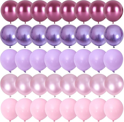 Pink and Purple Balloons, 60 PCS 12 Inch Metallic Purple and Pink Latex Balloons for Girls Princess Birthday Baby Shower Wedding Party Decorations