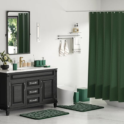 Bathroom Set- 25PC Green Bathroom Sets, Bathroom Set with Shower Curtain and Rugs, Dark Green Shower Curtain Set, Bathroom Accessories Set, Bathroom Trash Can