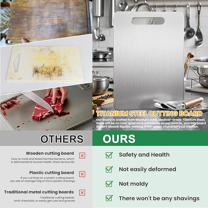 100% Pure Titanium Cutting Board - 15x11 Inch Non-Slip Kitchen Chopping Board, Dishwasher Safe, Scratch Resistant, Easy to Clean, Durable & Hygienic for Meat, Vegetables, and Fruits