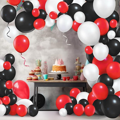 TecUnite 100 Pcs Red Black White Latex Balloons 13 Inch Colorful Round Balloons for Wedding Birthday Festival Racing Car Poker Card Party Decoration