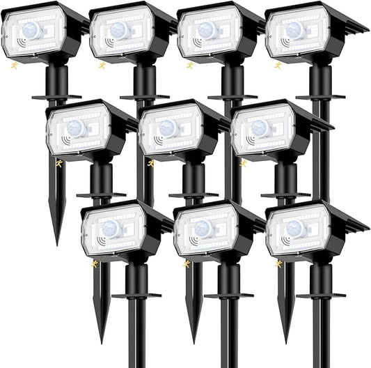 nipify 10 Pack Solar Lights Outdoor Waterproof, 3 Modes Motion Sensor Spot Lights,Solar Powered Spotlights 2-in-1 Auto On/Off Landscape Lighting for Outside Yard Wall Garden, Cool White