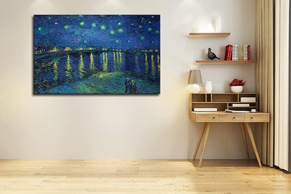 Vincent Van Gogh Canvas Wall Art - Starry Night Over The Rhone Painting, Classic Artwork Picture Print for Home Decor. 24"x36"