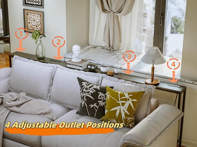102.4" Behind Couch Table with 2 Fast Charging Stations, 7.1" Narrow Skinny Sofa Table with 4 Power Outlets, 4 USB-A, 2 USB-C for Console Entryway, Black