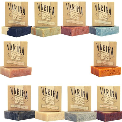 Varina Natural Soap Mens Variety Bar Soap - Gentle Cleansing for Sensitive Skin, Fresh - 10 Pack - Handmade Soap