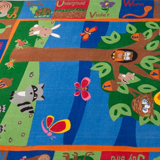 Forest Rug with Animal Alphabet, 4' x 6' Rectangle Animal Playroom Rug for Boys Girls | Area Rug for Kids Room Nursery Decor | Educational Learning for Children's Classroom