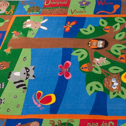 Forest Rug with Animal Alphabet, 4' x 6' Rectangle Animal Playroom Rug for Boys Girls | Area Rug for Kids Room Nursery Decor | Educational Learning for Children's Classroom
