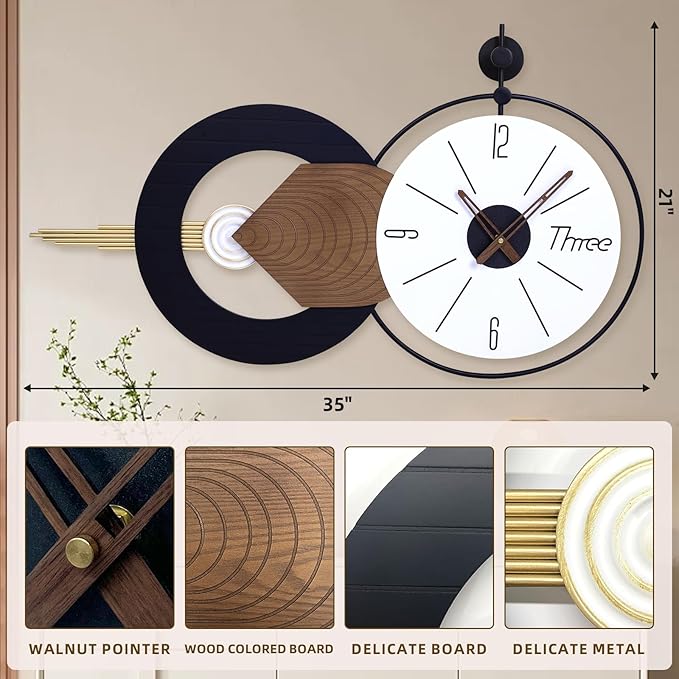 35x20 Inch Battery Operated Large Wall Clock for Living Room Decor - Modern Decorative Clocks Abstract Art for Home, Dining Room, Bedroom, Kitchen, Office