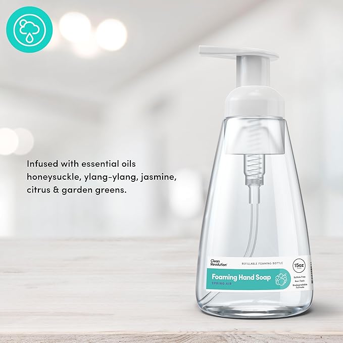 Clean Revolution Foaming Hand Soap | Gentle, Moisturizing | Ready To Use | Real Essential Oils | Spring Air | 15.25 Fl Oz