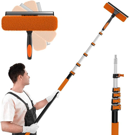 20FT Reach Window Squeegee with Extension Pole, 2-in-1 Professional Window Washing Kit for Home, Indoor Outdoor Squeegee with Rotatable Head for High Windows