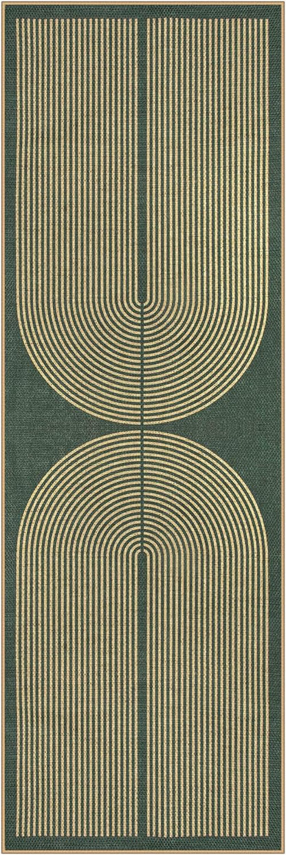Lahome Modern Rainbow Easy Jute Entryway Runner Rug, Washable Carpet Runners for Hallway 6ft, Farmhouse Non Slip Stain Resistant Kitchen Mats for Floor Laundry Room Porch Bedroom, Dark Green