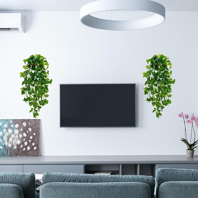 BLEUM CADE Fake Hanging Plants, 8pcs Artificial Hanging Plant, Faux Pothos Vines Hanging Plant Greenery for Wall Home Living Room Indoor Outdoor Decor (No Baskets)