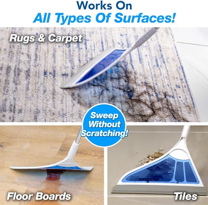 Helio AirBroom 3 Piece Kit All Surface Sweeper and Squeegee for Wet and Dry Cleaning Dust, Dirt, Liquids, Pet Hair, Tile, Hardwood Floors, Carpet, Furniture, Windows, Shower Doors As Seen on TV