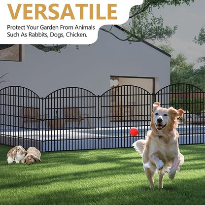 10 Panels No Dig Decorative Outdoor Garden Fence for Yard, 33in (H) x 24ft (L) Animal Barrier Fencing Rustproof Metal Panel Border for Dog, Rabbits Patio Camping Temporary Ground Stakes