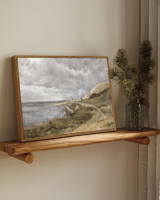 InSimSea Framed Canvas Wall Art Vintage Decor, Coastal Wall Art Danish Coast Nature Scenic Art for Bedroom, Wall Paintings, Farmhouse Office Bathroom Wall Decorations, 12"x16"
