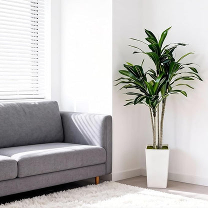Artificial Dracaena Tree 5FT with White Tall Planter - Artificial Plants Indoor,Faux Yucca Tall Fake Floor Plant in Pot for Home Office Living Room Decor Indoor