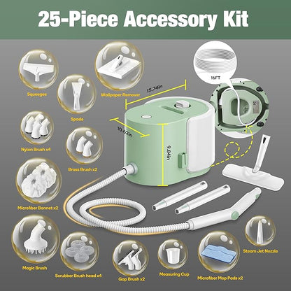 Newbealer Heavy-Duty Steam Cleaner for Home, Stainless Steel Boiler, Steam Mop with 25-Piece Accessories, Max 5 Bar, Multi-Purpose Steamer for Floors, Cars, Furniture, Tiles, and More