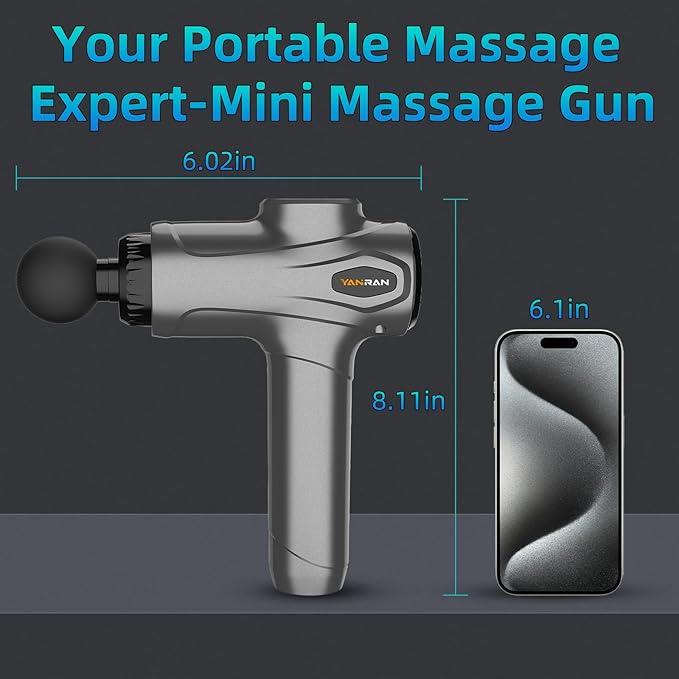 YANRAN Deep Tissue Massage Gun Portable, Percussion Massage Gun with 7 Levels & 6 Massage Heads, Electric Massager for Muscles Pain Relief, Gifts for Men Women Athletes for Sports and Relaxation