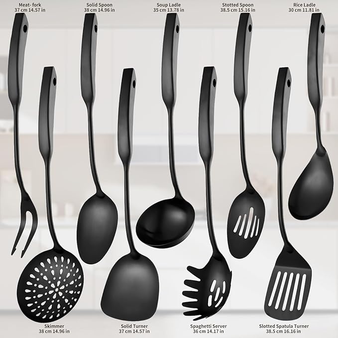 304 Stainless Steel Kitchen Utensils Set 9 Pcs Cooking Utensil Set, 15 Inches All Metal Cooking Tools Wok Kitchen Cookware Set with Spatula Useful Pots and Pans Accessories