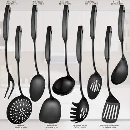 304 Stainless Steel Kitchen Utensils Set 9 Pcs Cooking Utensil Set, 15 Inches All Metal Cooking Tools Wok Kitchen Cookware Set with Spatula Useful Pots and Pans Accessories