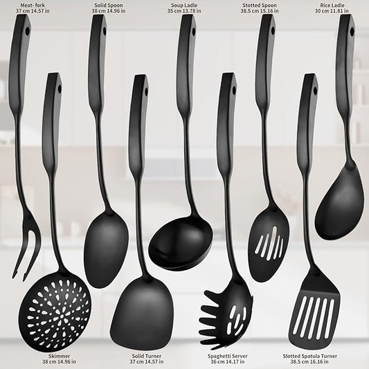 304 Stainless Steel Kitchen Utensils Set 9 Pcs Cooking Utensil Set, 15 Inches All Metal Cooking Tools Wok Kitchen Cookware Set with Spatula Useful Pots and Pans Accessories