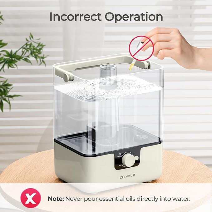 CHIVALZ Humidifiers for Bedroom, 6L Cool Mist Humidifiers for Baby Nursery, 26dB Quiet, 50H Runtime, Top Fill Humidifier for Large Room, Home, Plants, Nightlight, Oil Diffuser 1 Pack CreamyYellow