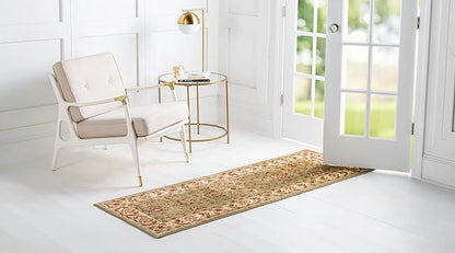 Rugs.com Aditi Collection Rug – 2' 2 x 6' Runner Green Low Rug Perfect for Living Rooms, Large Dining Rooms, Open Floorplans