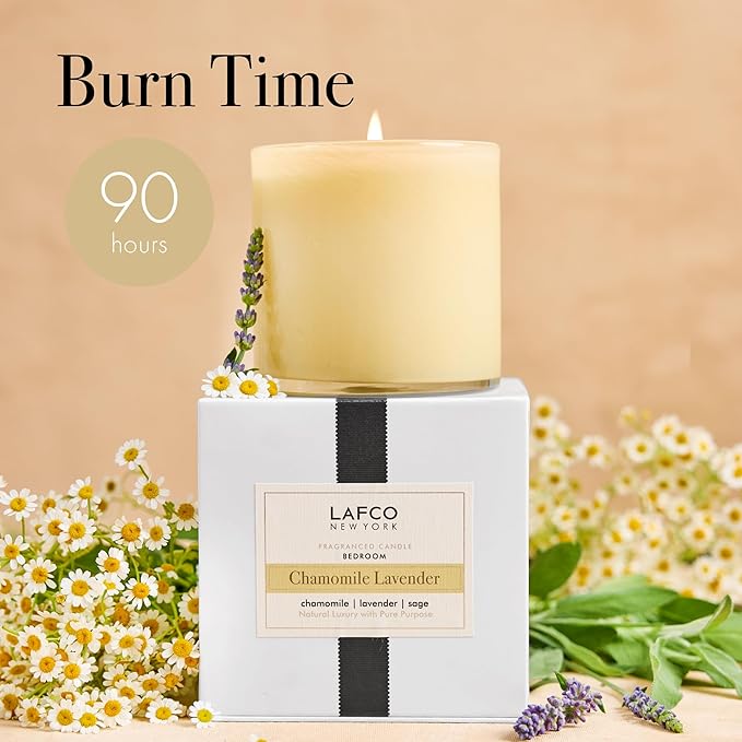 LAFCO New York Signature Candle, Chamomile Lavender - 15.5 oz - 90-Hour Burn Time - Reusable, Hand Blown Glass Vessel - Made in The USA