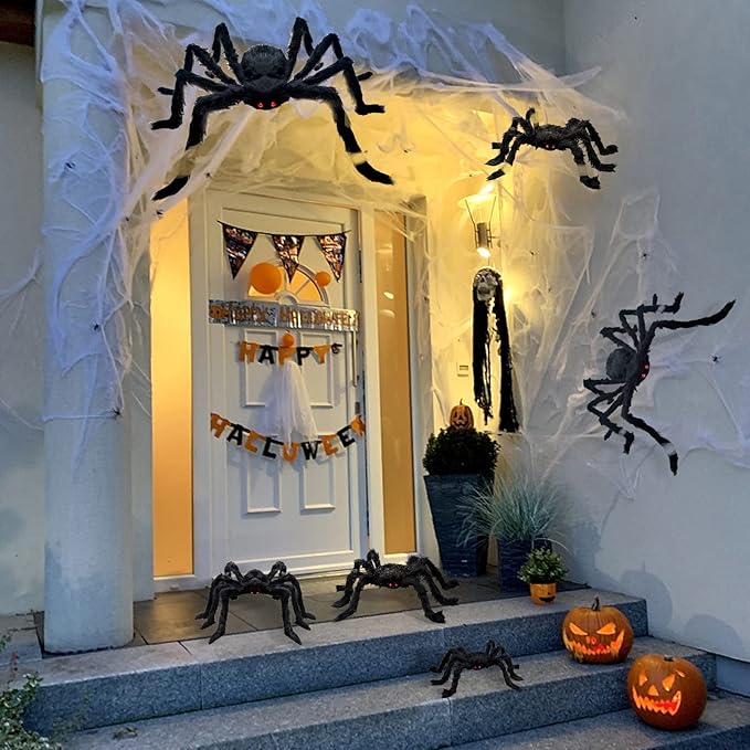 ZMCINER Halloween Large Outdoor Realistic Scary Hairy Spiders Decor (6 Pack Different Size)