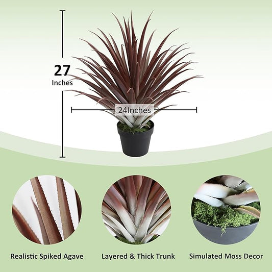 momoplant 2 Pcs Artificial Aloe Vera Plants 27 Inch Red Fake Succulents Faux Agave Plant Potted for Indoor Outdoor Home Office Decor