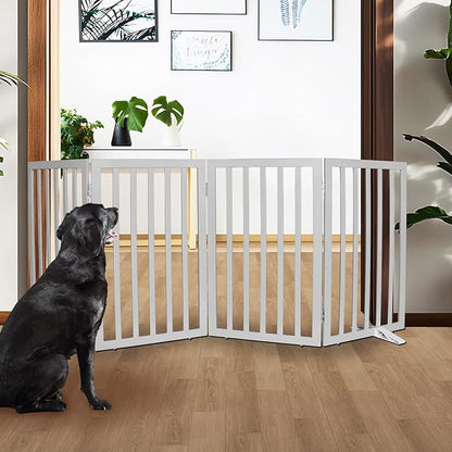 Dog Gate Indoor, Freestanding Dog Fence for The House, Doorways, Hallways,or Stairs,Pet Gate Foldable Wooden,Expandable 32" Height 4 Panels,Grey