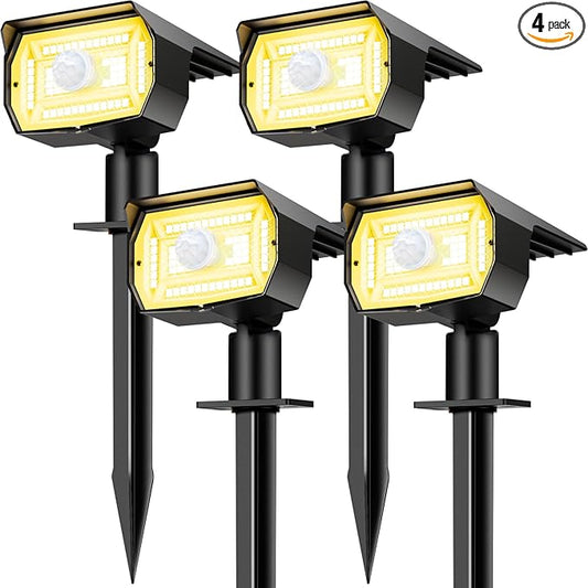 Solar Spot Lights Outdoor Motion Sensor with 3 Modes, [ 4 Pack/56 LED ] Solar Spotlights Outdoor Waterproof 2-in-1 Auto On/Off Landscape Lighting for Outside Yard Wall Garden Pathway, Warm White