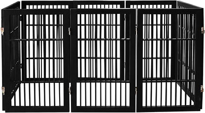 Pet Dog Gate Strong and Durable Freestanding Folding Acacia Hardwood Portable Wooden Fence Indoors or Outdoors by Urnporium (Black Pet Gate, 8 Panel 30" Tall)