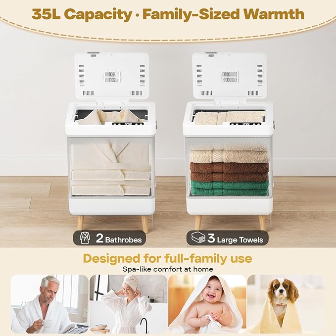 35L Foldable Towel Warmer Bucket, Fits 3 Large Towels or 2 Robes, Fast Heating, One-Piece Space-Saving Design, High-Temperature Indicator, ETL Certified