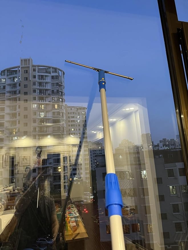 Extendable Telescopic Window Cleaning Pole - 21ft Stainless Steel Squeegee with Microfiber Scrubber(4.5-6.5m)