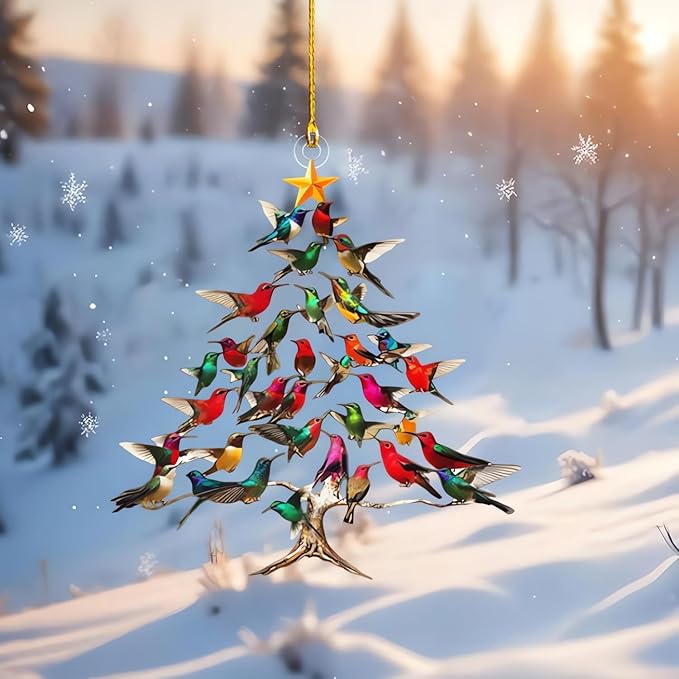Hummingbird Christmas Ornament, Colorful Hummingbirds Tree Decor, Stacked Hummingbird Ornament for Christmas, Winter Hummingbirds Home Decoration, for Bird Lovers (1PC)(2pcs)