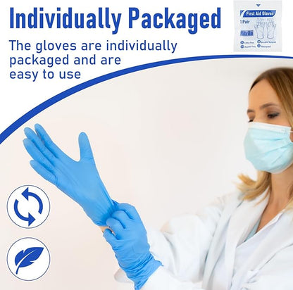 30 Pairs Disposable Emergency Glove Individually Packaged Travel Gloves Travel Trauma Essential Nitrile Glove (Blue)