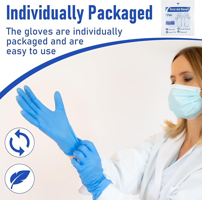 50 Pairs Disposable Emergency Glove Individually Packaged Travel Gloves Travel Trauma Essential Nitrile Glove (Blue)